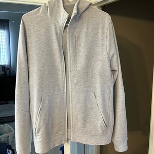 Lulu men’s large full zip with hood. Gray. Lightly worn